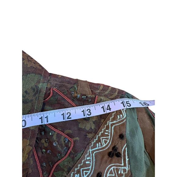 Vtg 90s Life Style Petite Jacket Patch‎ Work Velvet Burn Out Fall Boho Sz M Art - Picture 10 of 13